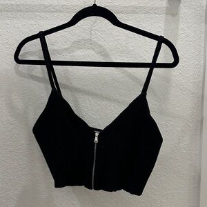 Zara Black Ribbed Crop Top with Zipper